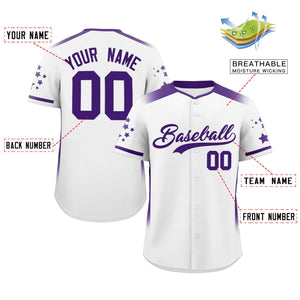 Custom White Purple Gradient Side Personalized Star Pattern Authentic Baseball Jersey