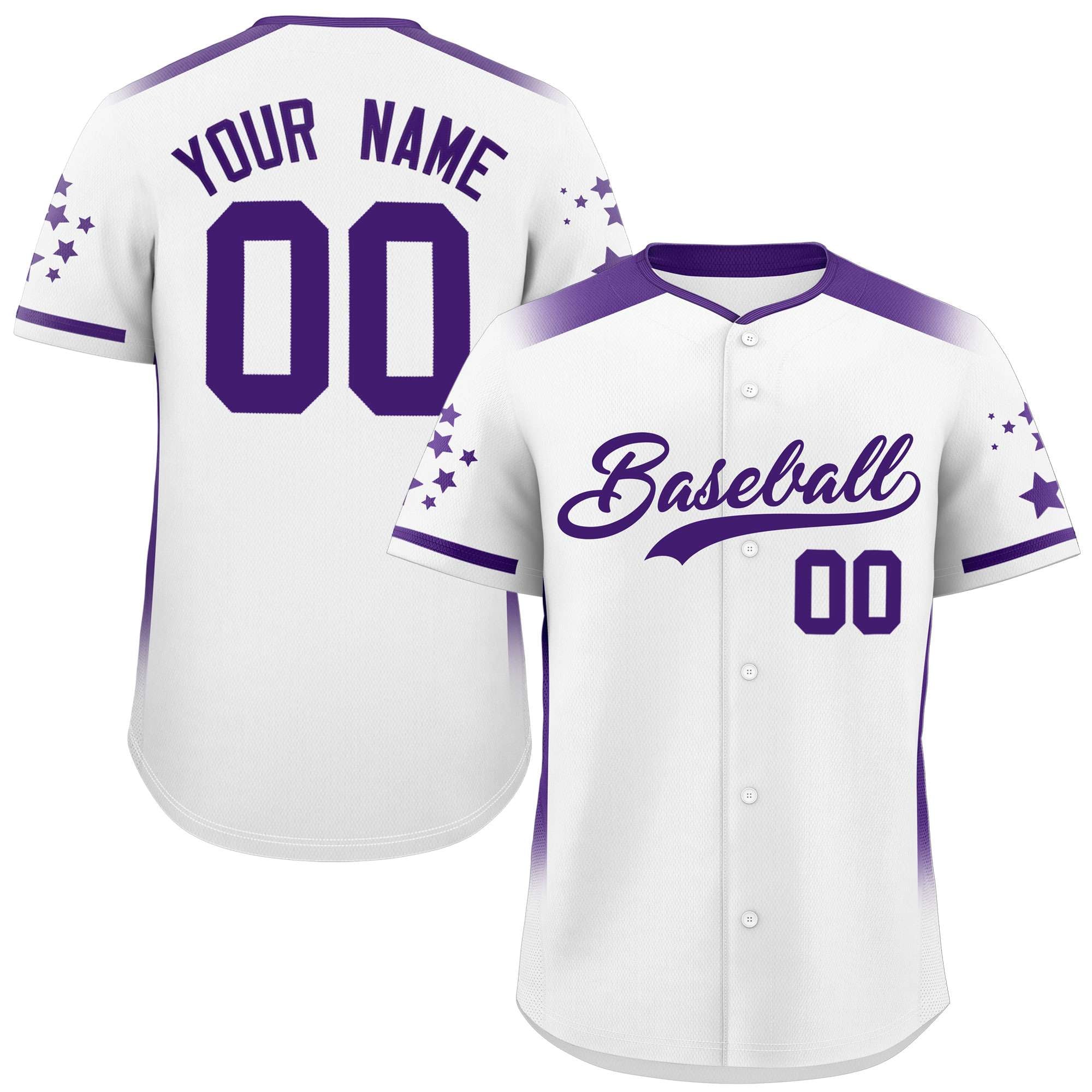 Custom White Purple Gradient Side Personalized Star Pattern Authentic Baseball Jersey