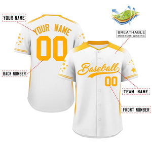 Custom White Yellow Gradient Side Personalized Star Pattern Authentic Baseball Jersey