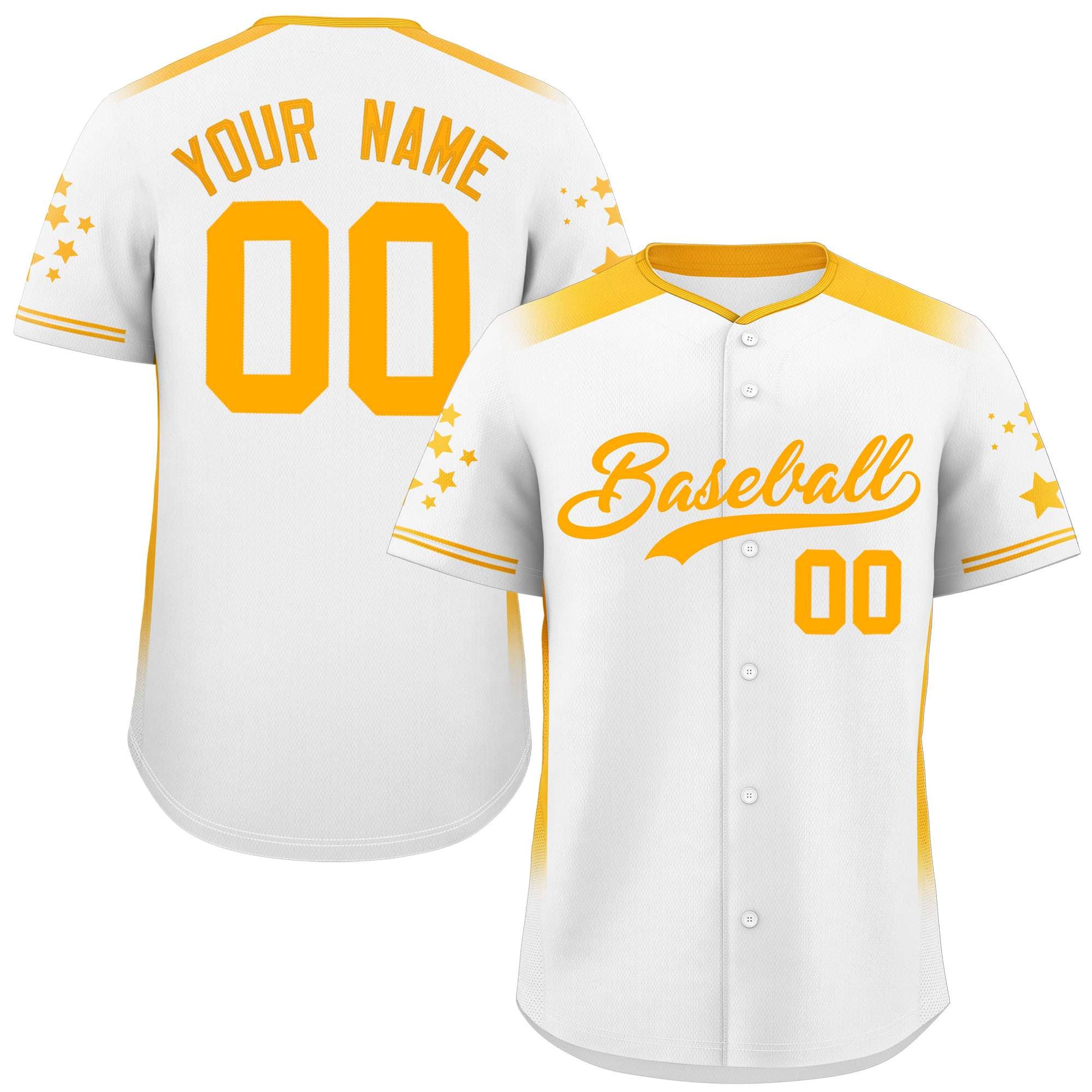 Custom White Yellow Gradient Side Personalized Star Pattern Authentic Baseball Jersey