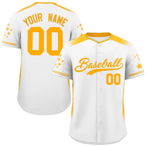 Custom White Yellow Gradient Side Personalized Star Pattern Authentic Baseball Jersey