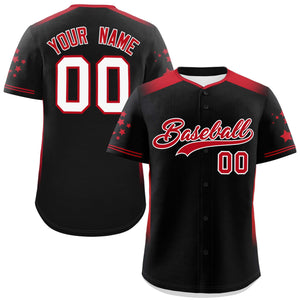 Custom Black Red Gradient Side Personalized Star Pattern Authentic Baseball Jersey