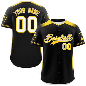 Custom Black Gold Gradient Side Personalized Star Pattern Authentic Baseball Jersey