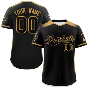 Custom Black Old Gold Gradient Side Personalized Star Pattern Authentic Baseball Jersey