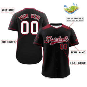 Custom Black Crimson Gradient Side Personalized Star Pattern Authentic Baseball Jersey