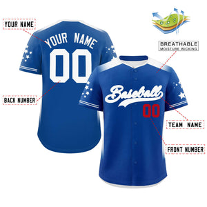 Custom Royal White Gradient Side Personalized Star Pattern Authentic Baseball Jersey