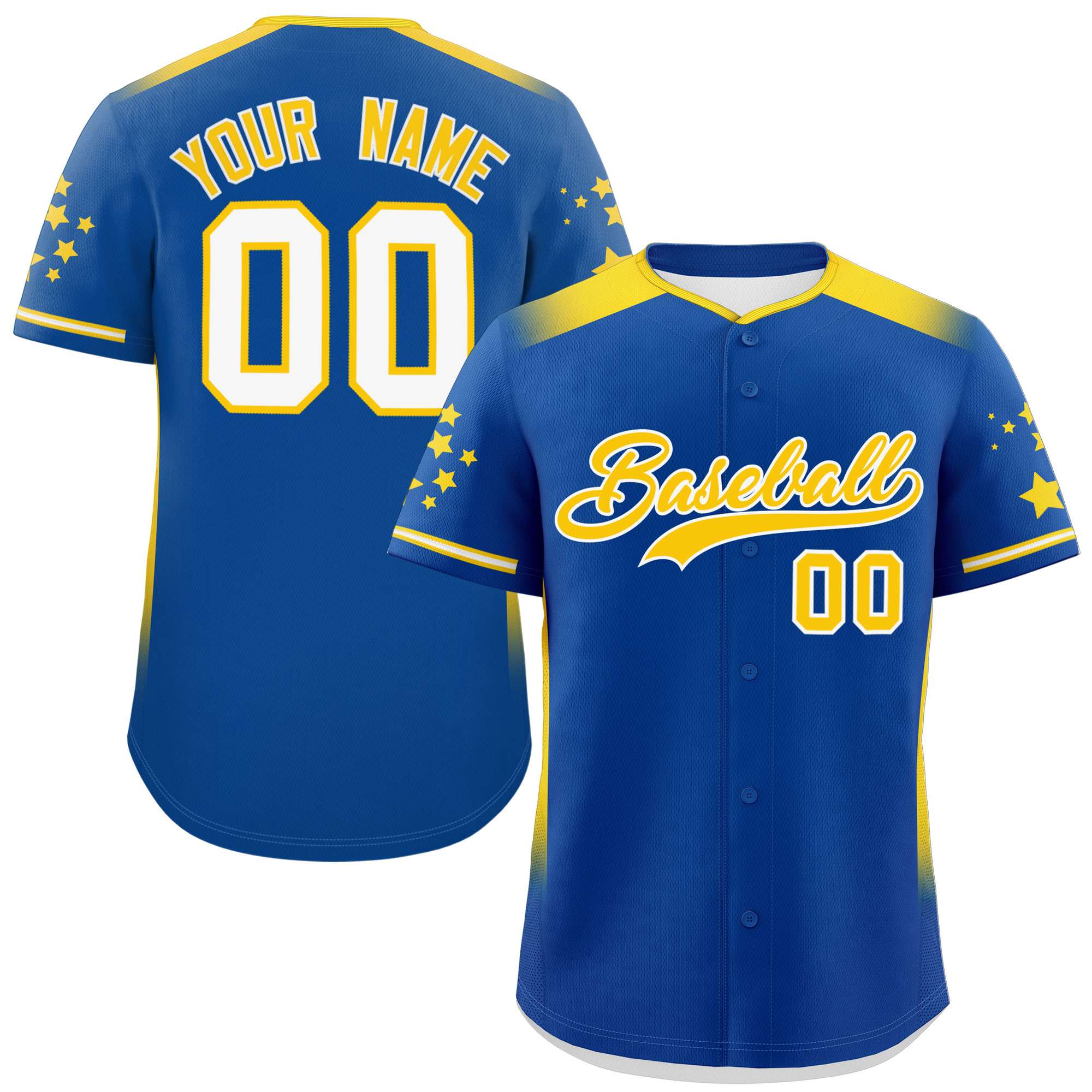 Custom Royal Gold Gradient Side Personalized Star Pattern Authentic Baseball Jersey