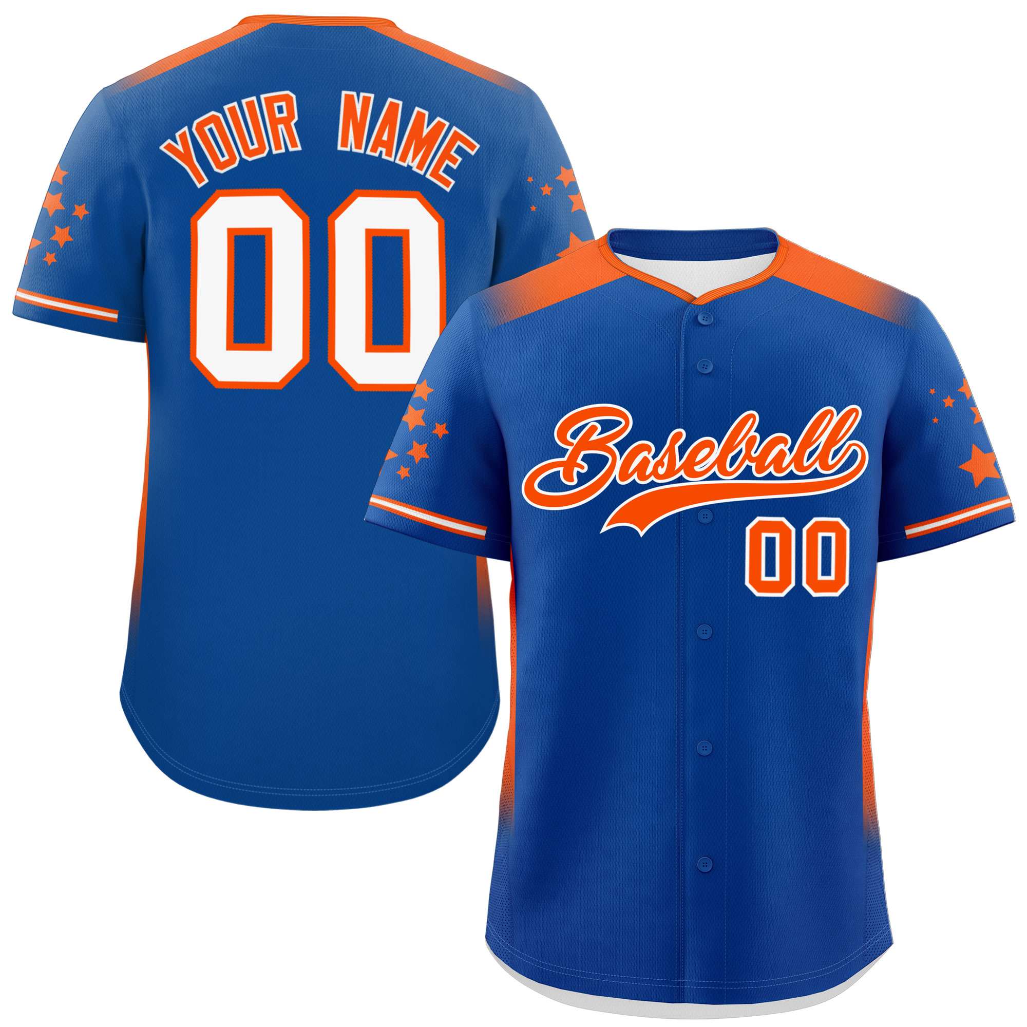 Custom Royal Orange Gradient Side Personalized Star Pattern Authentic Baseball Jersey