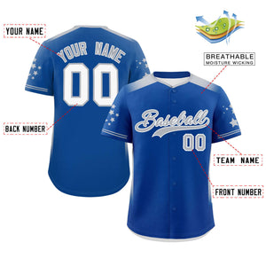 Custom Royal Gray Gradient Side Personalized Star Pattern Authentic Baseball Jersey