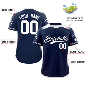 Custom Navy White Gradient Side Personalized Star Pattern Authentic Baseball Jersey