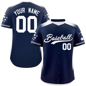 Custom Navy White Gradient Side Personalized Star Pattern Authentic Baseball Jersey