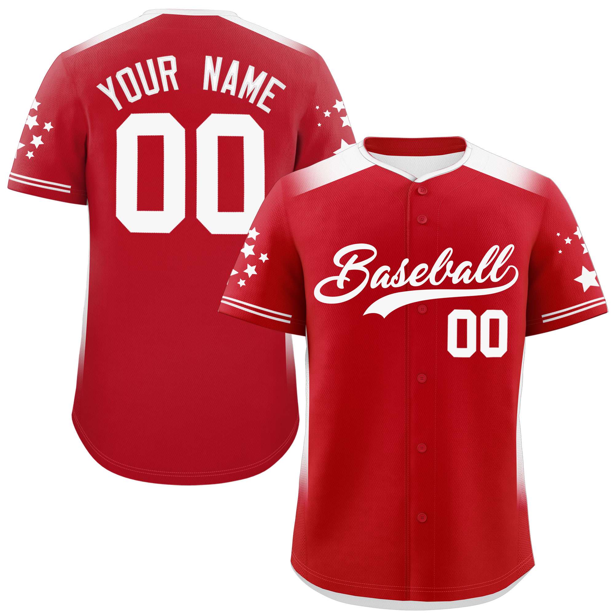 Custom Red White Gradient Side Personalized Star Pattern Authentic Baseball Jersey