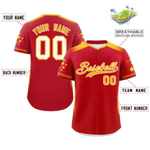 Custom Red Yellow Gradient Side Personalized Star Pattern Authentic Baseball Jersey