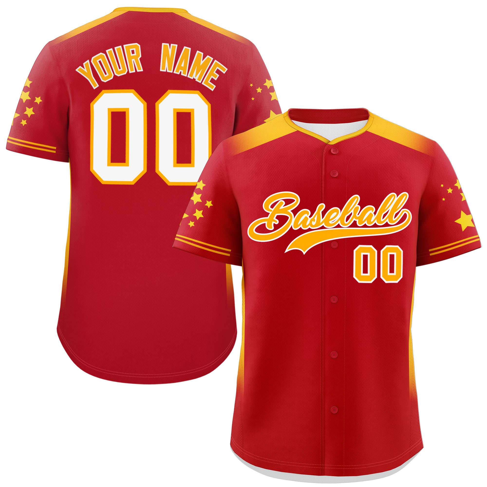 Custom Red Yellow Gradient Side Personalized Star Pattern Authentic Baseball Jersey