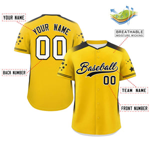 Custom Gold Black Gradient Side Personalized Star Pattern Authentic Baseball Jersey