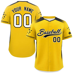 Custom Gold Black Gradient Side Personalized Star Pattern Authentic Baseball Jersey