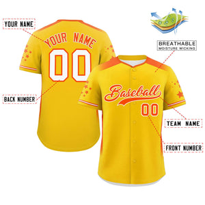 Custom Gold Orange Gradient Side Personalized Star Pattern Authentic Baseball Jersey