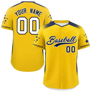 Custom Gold Navy Gradient Side Personalized Star Pattern Authentic Baseball Jersey