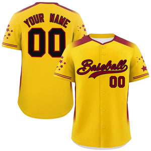 Custom Gold Crimson Gradient Side Personalized Star Pattern Authentic Baseball Jersey