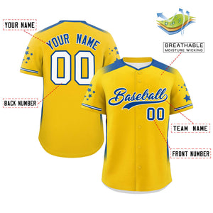 Custom Gold Royal Gradient Side Personalized Star Pattern Authentic Baseball Jersey