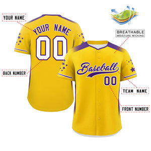 Custom Gold Purple Gradient Side Personalized Star Pattern Authentic Baseball Jersey