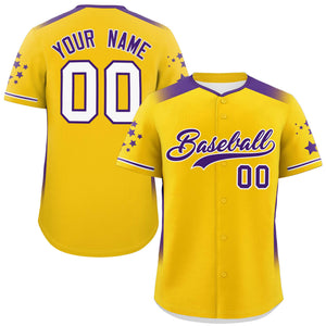 Custom Gold Purple Gradient Side Personalized Star Pattern Authentic Baseball Jersey