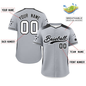 Custom Gray Black Gradient Side Personalized Star Pattern Authentic Baseball Jersey