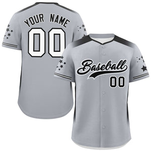 Custom Gray Black Gradient Side Personalized Star Pattern Authentic Baseball Jersey