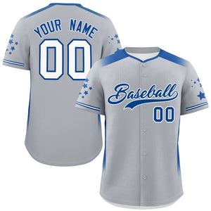 Custom Gray Royal Gradient Side Personalized Star Pattern Authentic Baseball Jersey