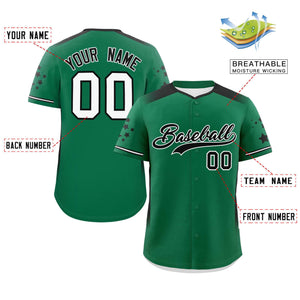 Custom Kelly Green Black Gradient Side Personalized Star Pattern Authentic Baseball Jersey