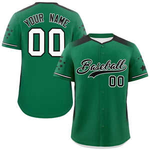 Custom Kelly Green Black Gradient Side Personalized Star Pattern Authentic Baseball Jersey