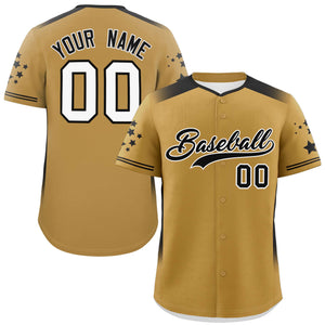 Custom Old Gold Black Gradient Side Personalized Star Pattern Authentic Baseball Jersey