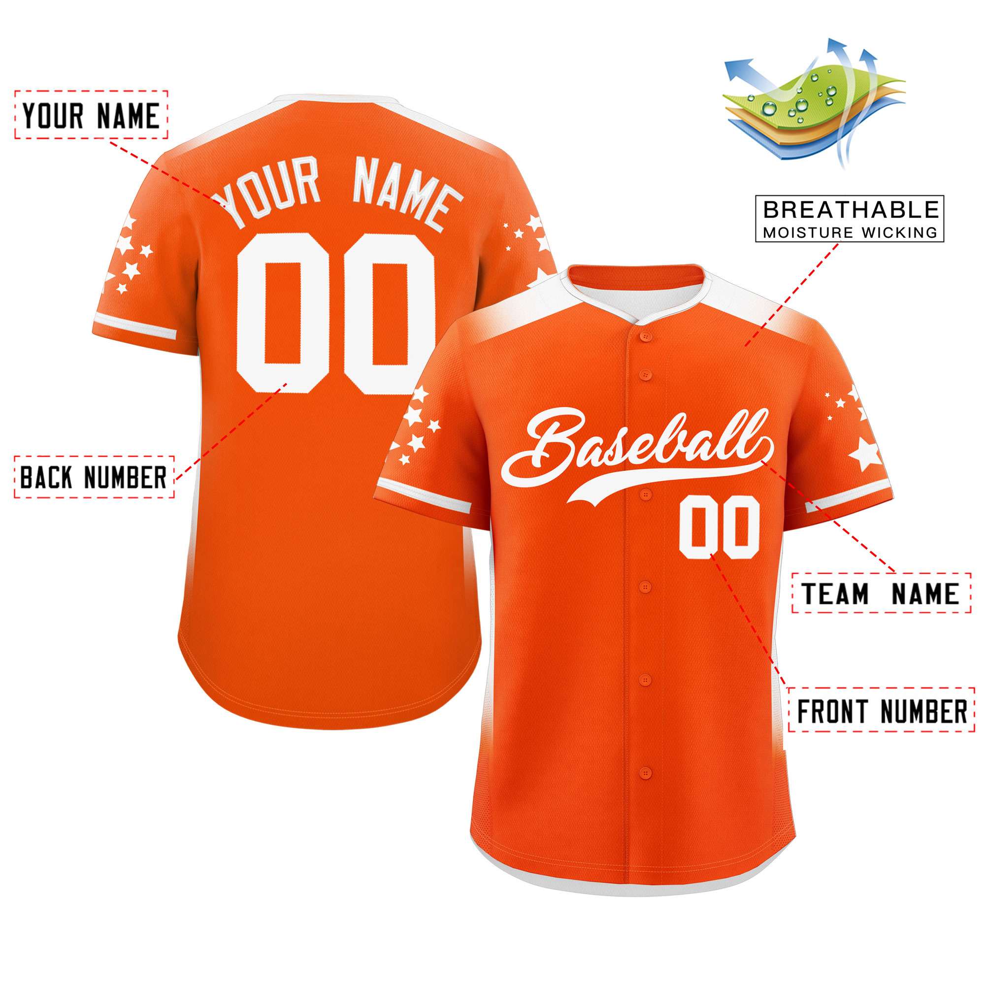 Custom Orange White Gradient Side Personalized Star Pattern Authentic Baseball Jersey