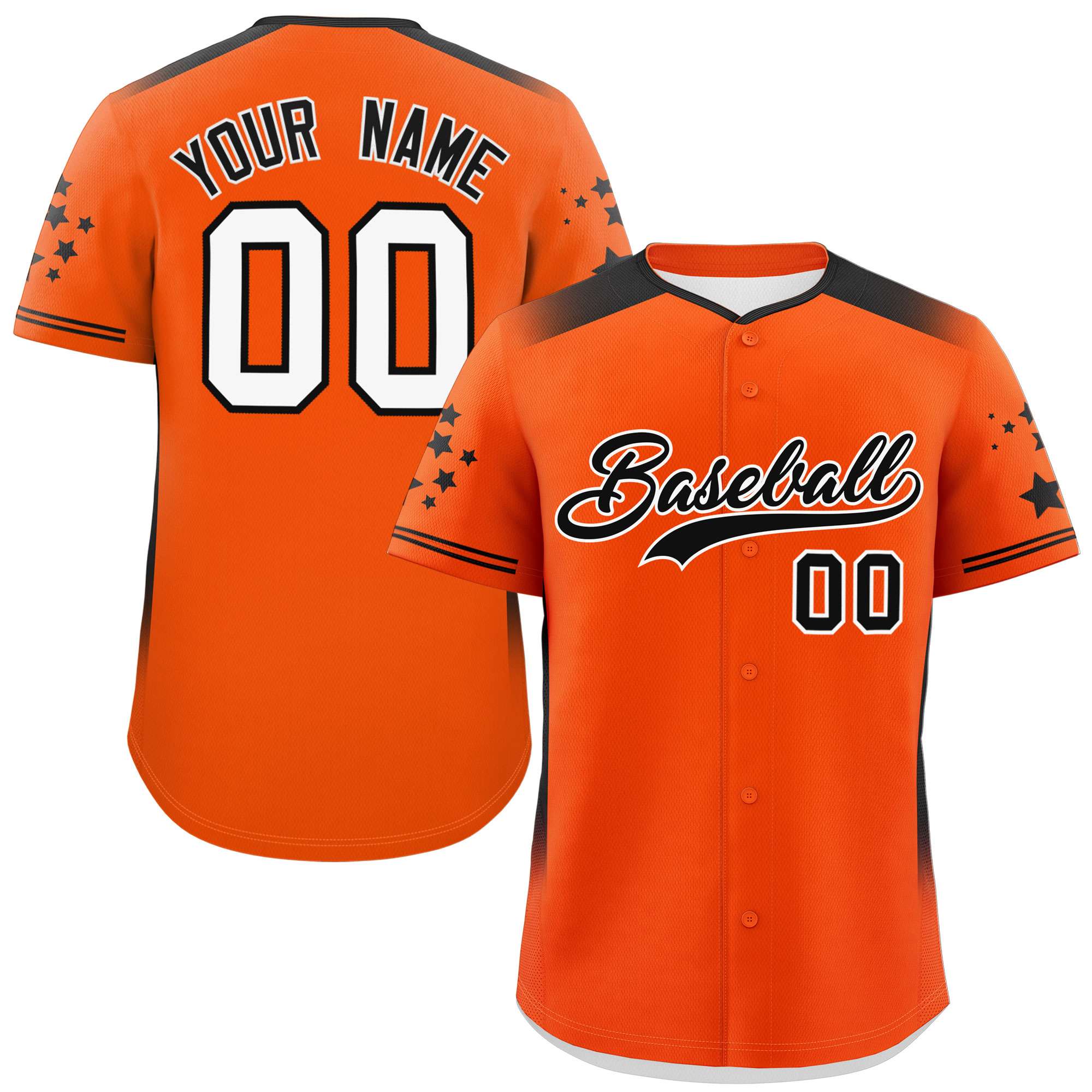 Custom Orange Black Gradient Side Personalized Star Pattern Authentic Baseball Jersey