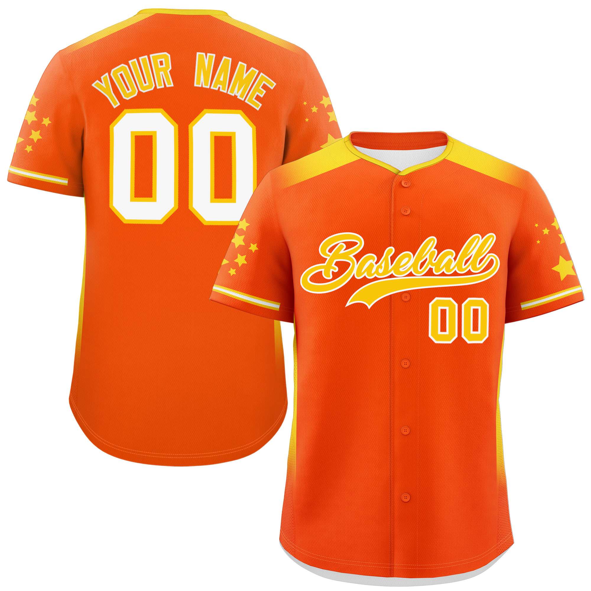 Custom Orange Gold Gradient Side Personalized Star Pattern Authentic Baseball Jersey