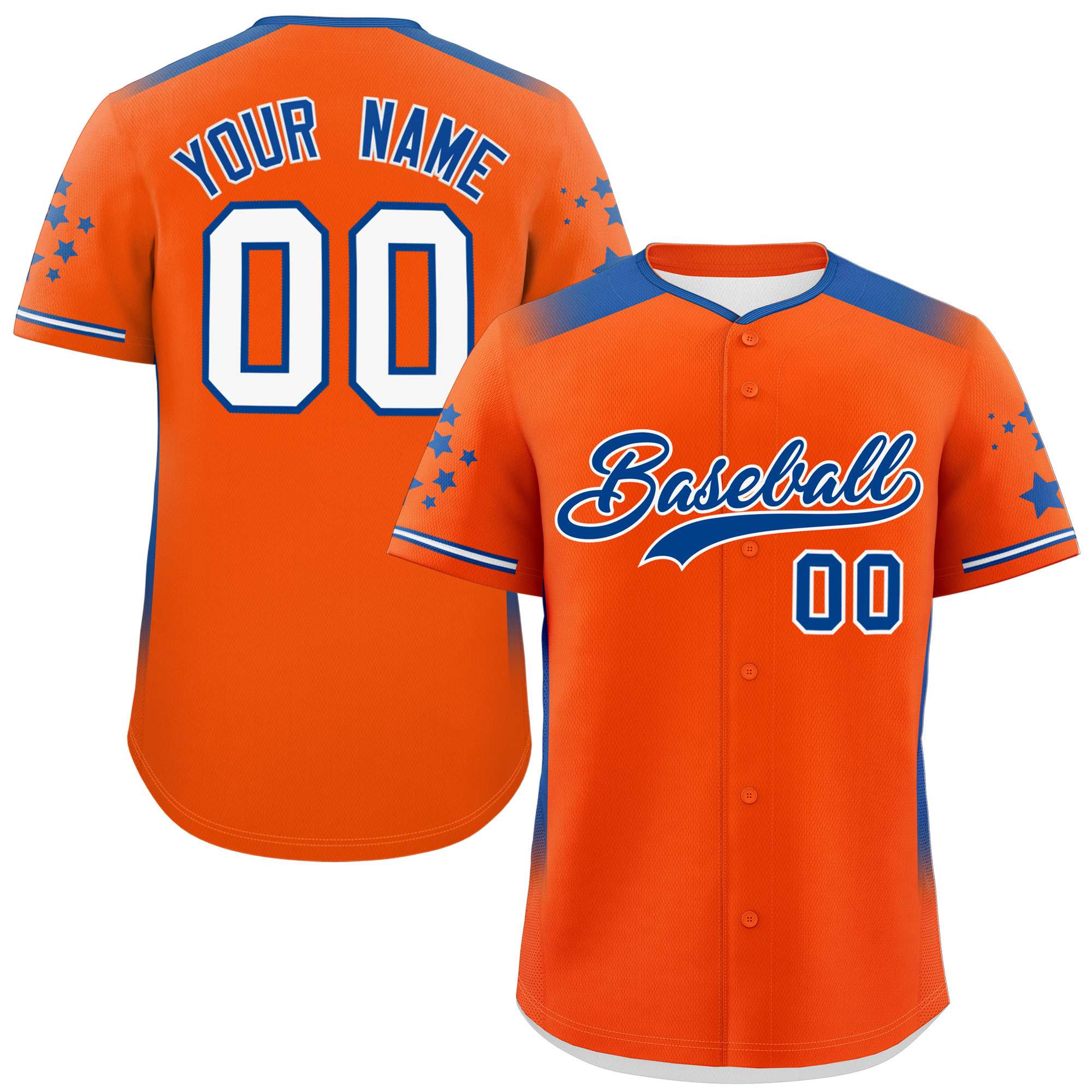 Custom Orange Royal Gradient Side Personalized Star Pattern Authentic Baseball Jersey