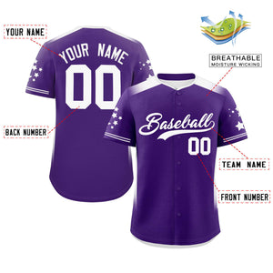 Custom Purple White Gradient Side Personalized Star Pattern Authentic Baseball Jersey