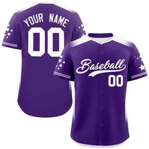 Custom Purple White Gradient Side Personalized Star Pattern Authentic Baseball Jersey