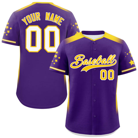 Custom Purple Gold Gradient Side Personalized Star Pattern Authentic Baseball Jersey