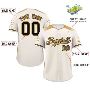 Custom Cream Old Gold Gradient Side Personalized Star Pattern Authentic Baseball Jersey