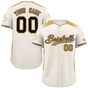 Custom Cream Old Gold Gradient Side Personalized Star Pattern Authentic Baseball Jersey