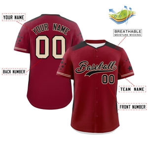 Custom Crimson Black Gradient Side Personalized Star Pattern Authentic Baseball Jersey