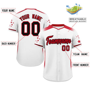 Custom White Red Gradient Side Personalized Star Pattern Authentic Baseball Jersey