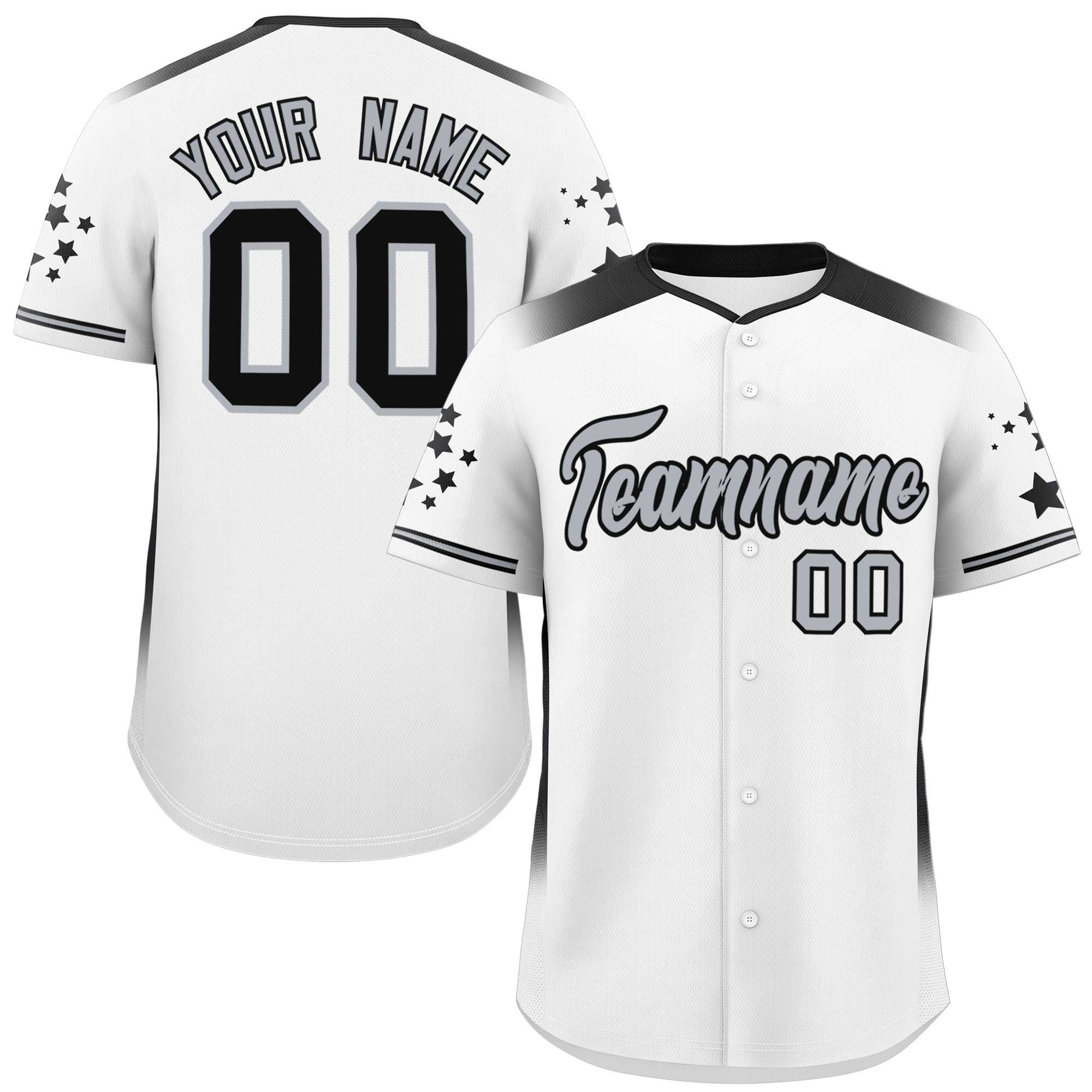 Custom White Black Gradient Side Personalized Star Pattern Authentic Baseball Jersey