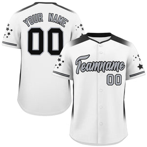 Custom White Black Gradient Side Personalized Star Pattern Authentic Baseball Jersey