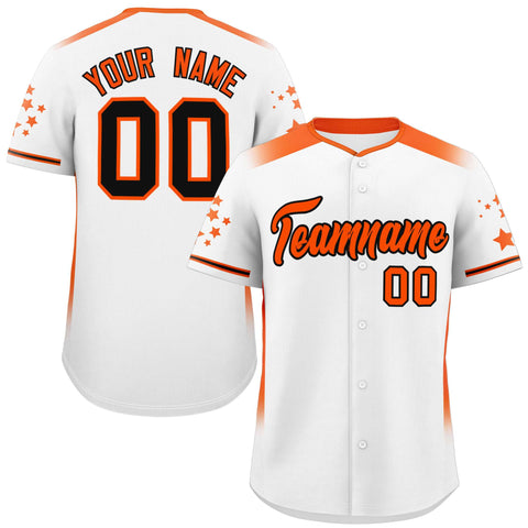 Custom White Orange Gradient Side Personalized Star Pattern Authentic Baseball Jersey