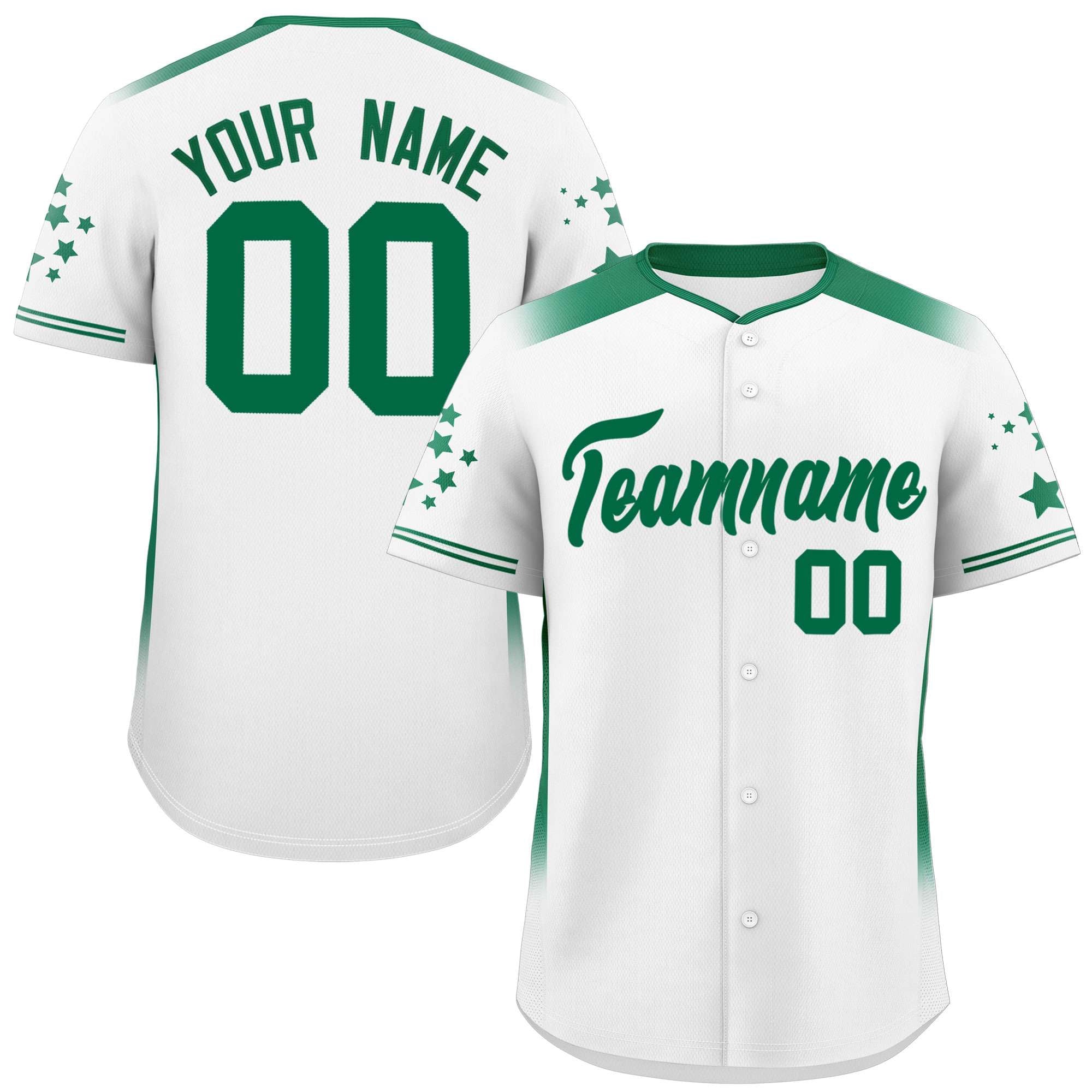 Custom White Kelly Green Gradient Side Personalized Star Pattern Authentic Baseball Jersey