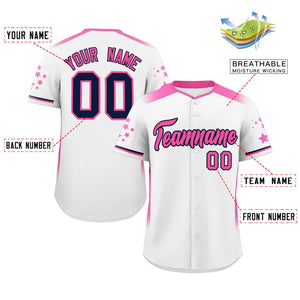 Custom White Pink Gradient Side Personalized Star Pattern Authentic Baseball Jersey