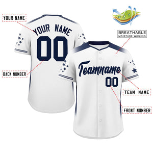 Custom White Navy Gradient Side Personalized Star Pattern Authentic Baseball Jersey