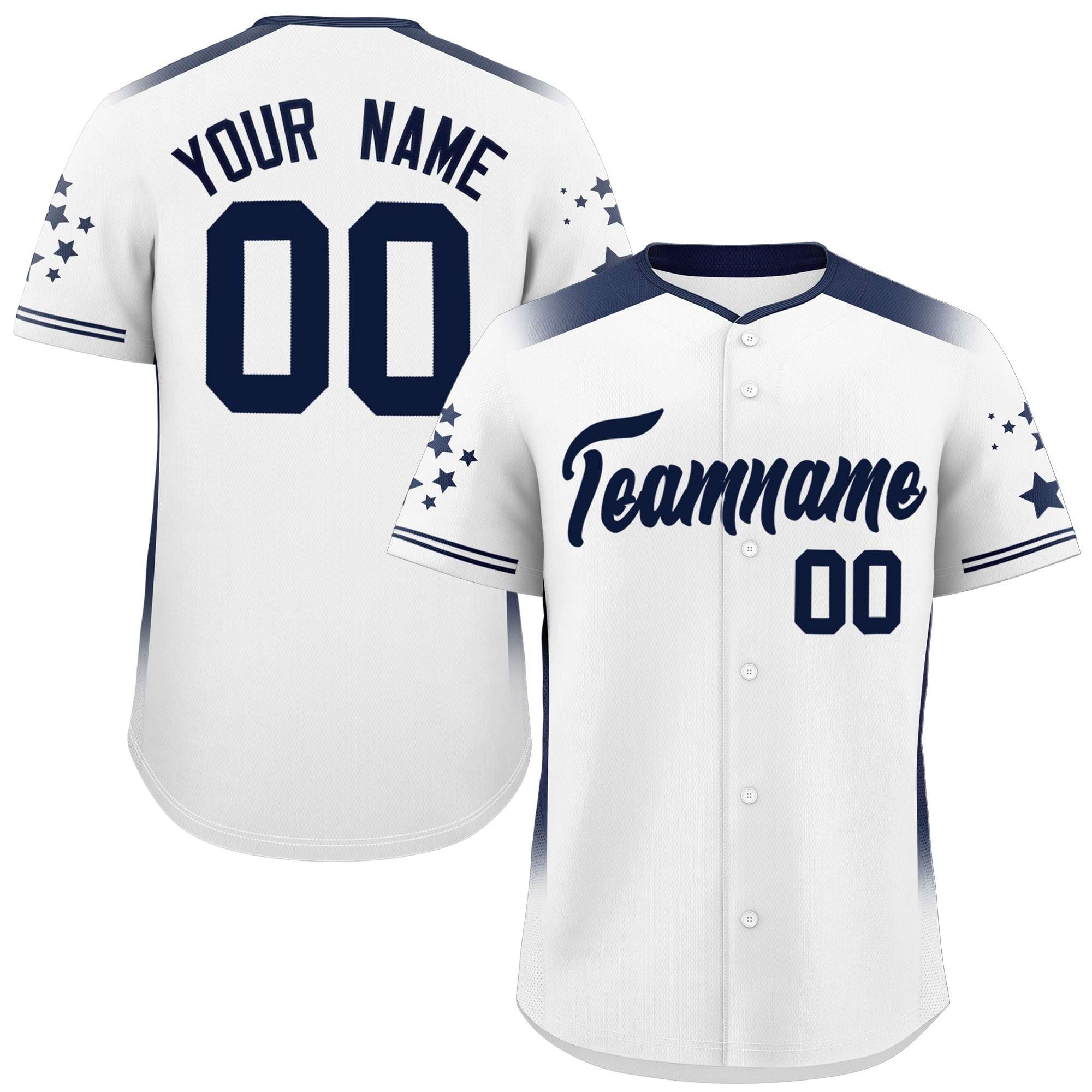 Custom White Navy Gradient Side Personalized Star Pattern Authentic Baseball Jersey